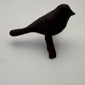 Rustic Cast Iron Brown Bird on Branch Figurine